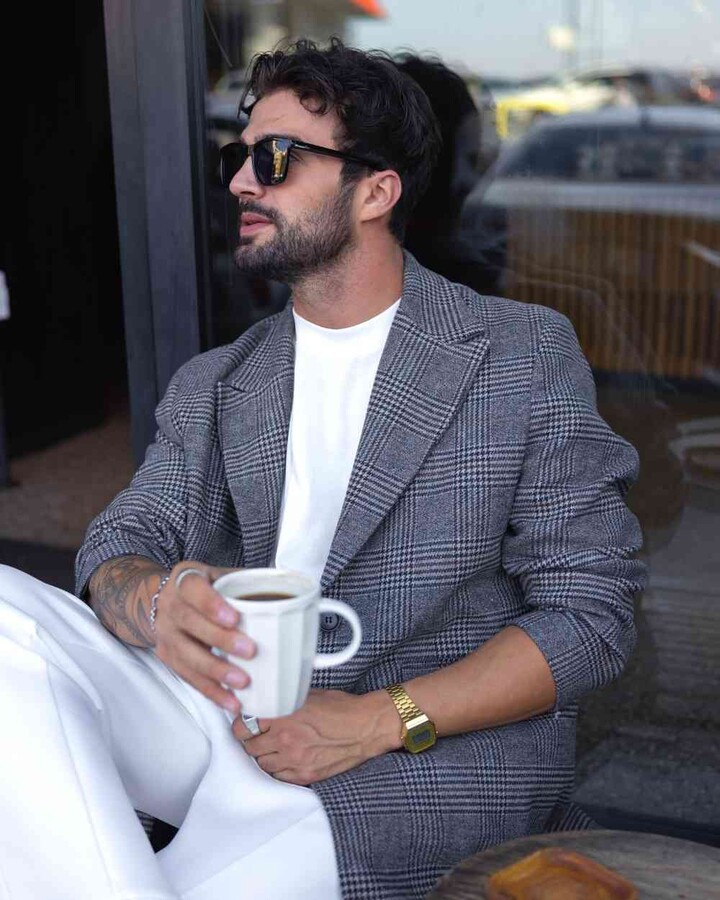 Erkek Limited Dad Blazer Ceket Gri Ekose
