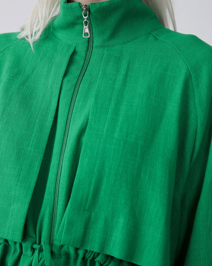 Yeşil Keten Allerli Pearl Ceket